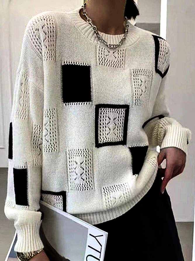 Chic Loose-Fit Women's Sweater with Round Neckline and Long Sleeves – Comfortable Knit Top for Everyday Style 4