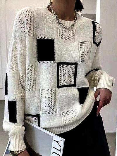Chic Loose-Fit Women's Sweater with Round Neckline and Long Sleeves – Comfortable Knit Top for Everyday Style 4