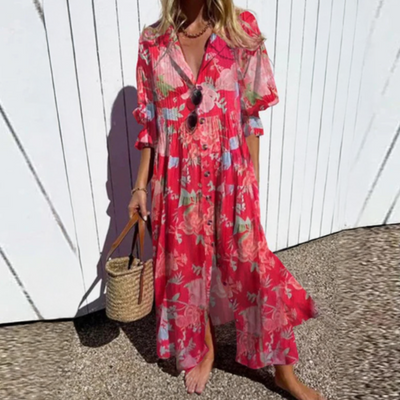 Bold Floral Maxi Dress with Flattering Silhouette for Summer Elegance 16