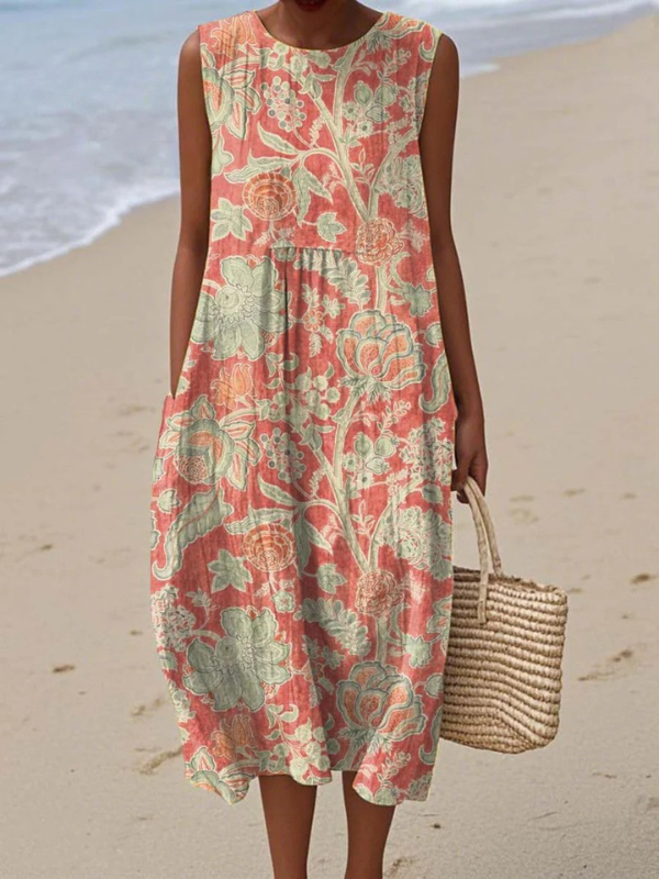 Floral Midi Dress with Flattering Tie-Back Detail for Women 1