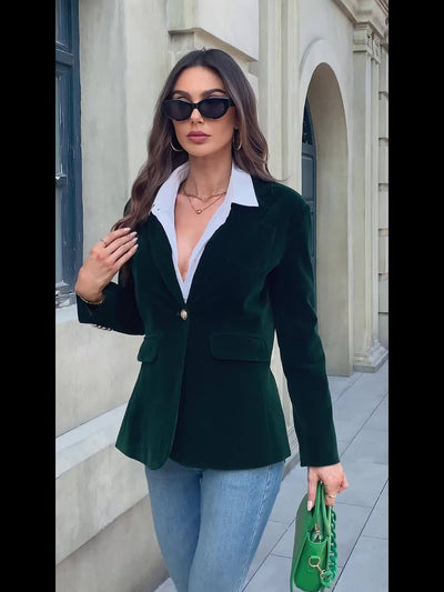 Tailored Velvet Blazer with Gold Accents – Structured Soft Fabric for Elegant Day-to-Night Style, Sizes S–2XL 3