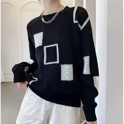 Chic Loose-Fit Women's Sweater with Round Neckline and Long Sleeves – Comfortable Knit Top for Everyday Style 5