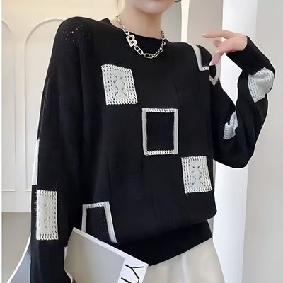 Chic Loose-Fit Women's Sweater with Round Neckline and Long Sleeves – Comfortable Knit Top for Everyday Style 3