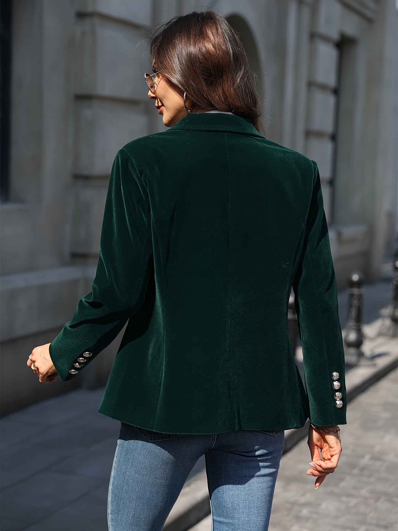 Tailored Velvet Blazer with Gold Accents – Structured Soft Fabric for Elegant Day-to-Night Style, Sizes S–2XL 4